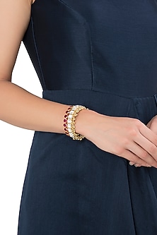 Gold Plated Kundan, Ruby and Ghungroo Handcuff by Nepra By Neha Goel-JEWELLERY ON DISCOUNT
