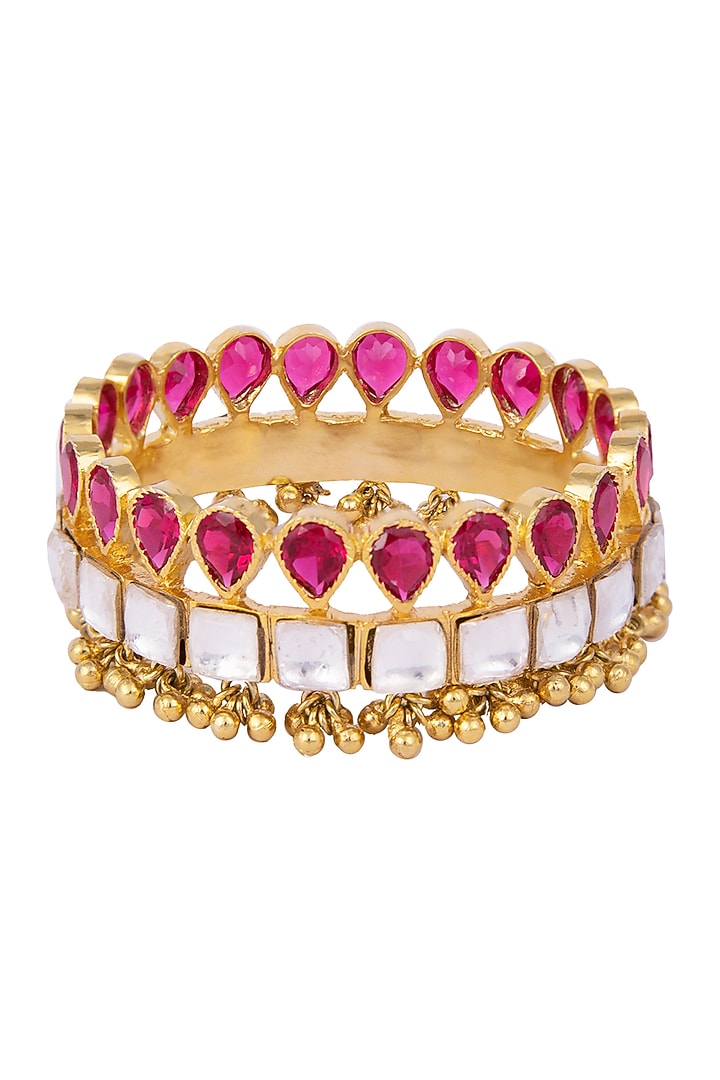 Gold plated kundan, ruby and ghungroo handcuff available only at Pernia's Pop Up Shop.