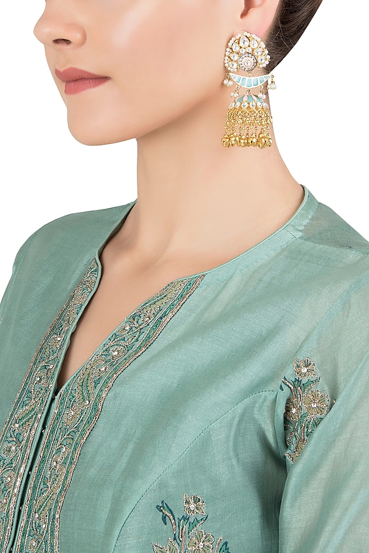 Gold Plated Kundan and Enamel Jhumki Earrings by Nepra By Neha Goel