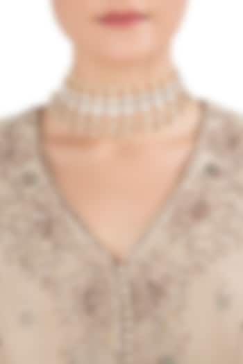Gold Plated Pearls and Kundan Choker Necklace by Nepra By Neha Goel