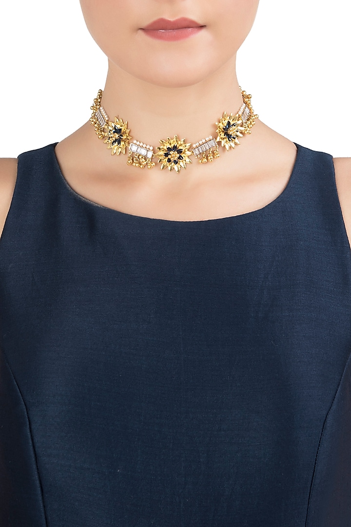 Gold Plated Floral Choker Necklace by Nepra By Neha Goel