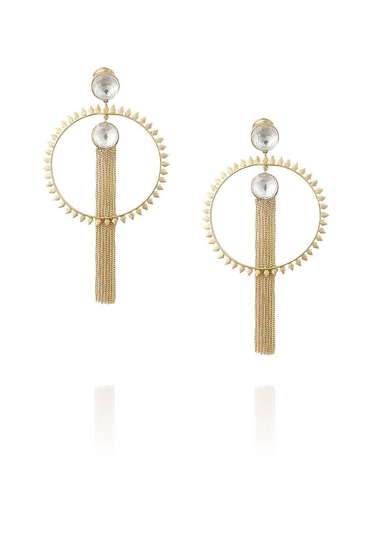 Nepra by Neha Goel presents Gold plated spikes kundan chain earrings available only at Pernia's Pop Up Shop.