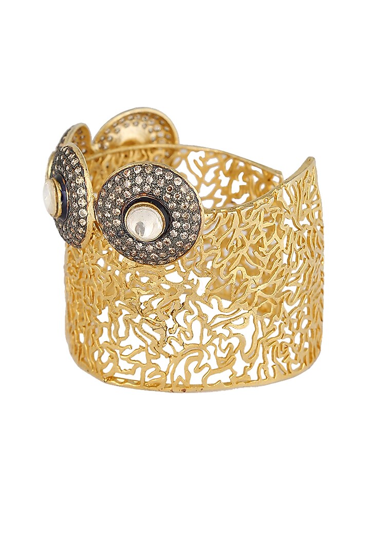Nepra by Neha Goel presents Gold plated kundan latticework cuff available only at Pernia's Pop Up Shop.