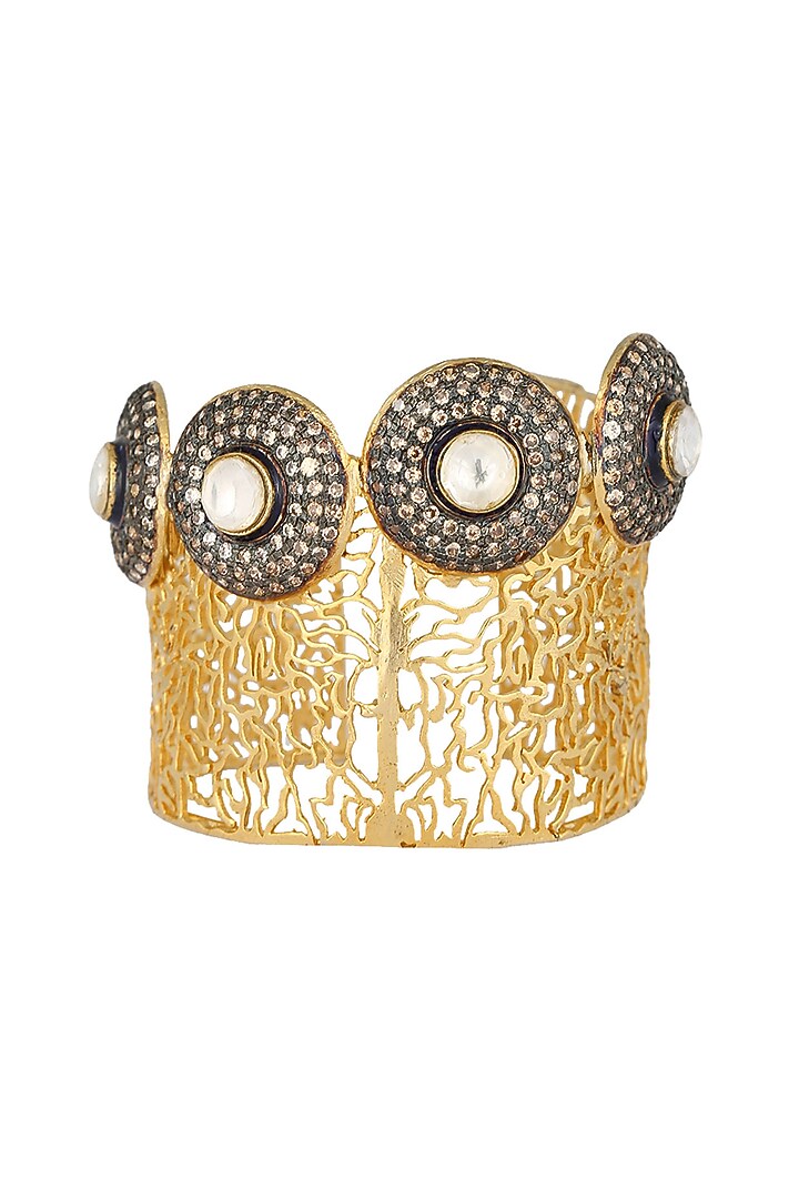 Nepra by Neha Goel presents Gold plated kundan latticework cuff available only at Pernia's Pop Up Shop.