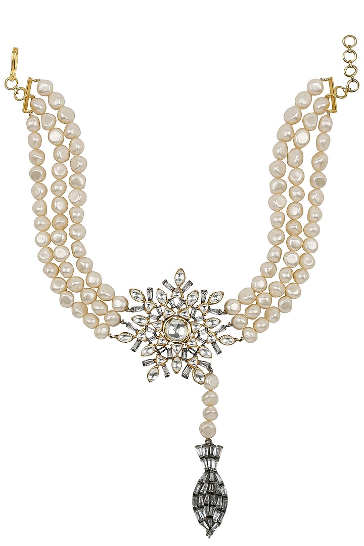 Nepra By Neha Goel presents Gold finish baguettes studded pendant choker available only at Pernia's Pop Up Shop.