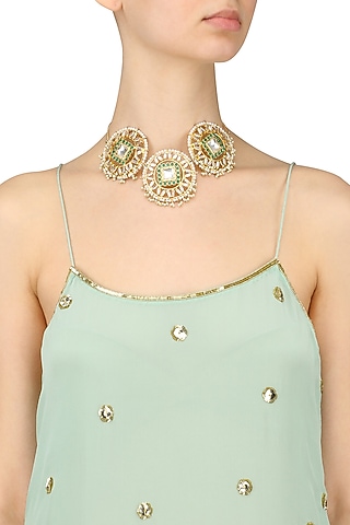 Gold Finish Jadau Kundan and Emerald Stones Choker Necklace by Nepra By Neha Goel