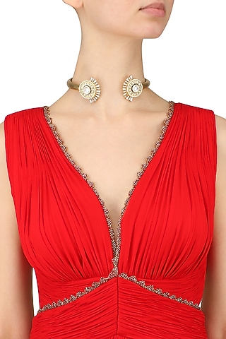 Gold Finish Meenakari Work Choker Necklace by Nepra By Neha Goel