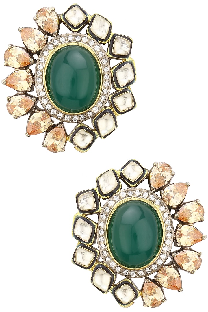 Nepra By Neha Goel presents 22k gold plated kundan, polkis and emerald studs available only at Pernia's Pop Up Shop.