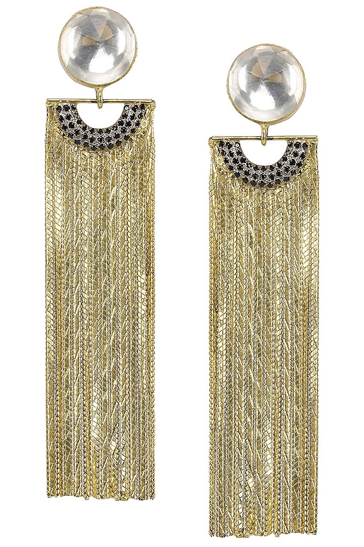Gold Plated Curved Chain Earrings by Nepra by Neha Goel
