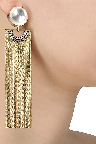 Gold Plated Curved Chain Earrings by Nepra by Neha Goel
