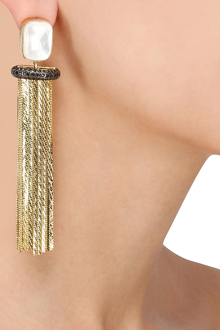 Gold Plated Chain Fringes Earrings by Nepra by Neha Goel