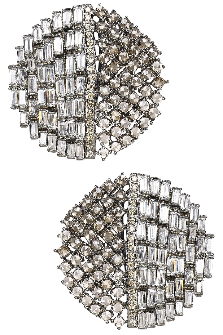 Nepra by Neha Goel presents Silver finish baguettes and champagne stones studs available only at Pernia's Pop Up Shop.
