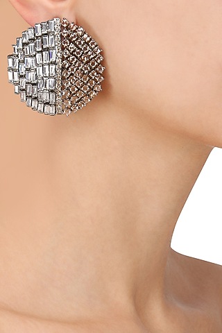 Silver Finish Baguettes and Champagne Stones Studs by Nepra by Neha Goel