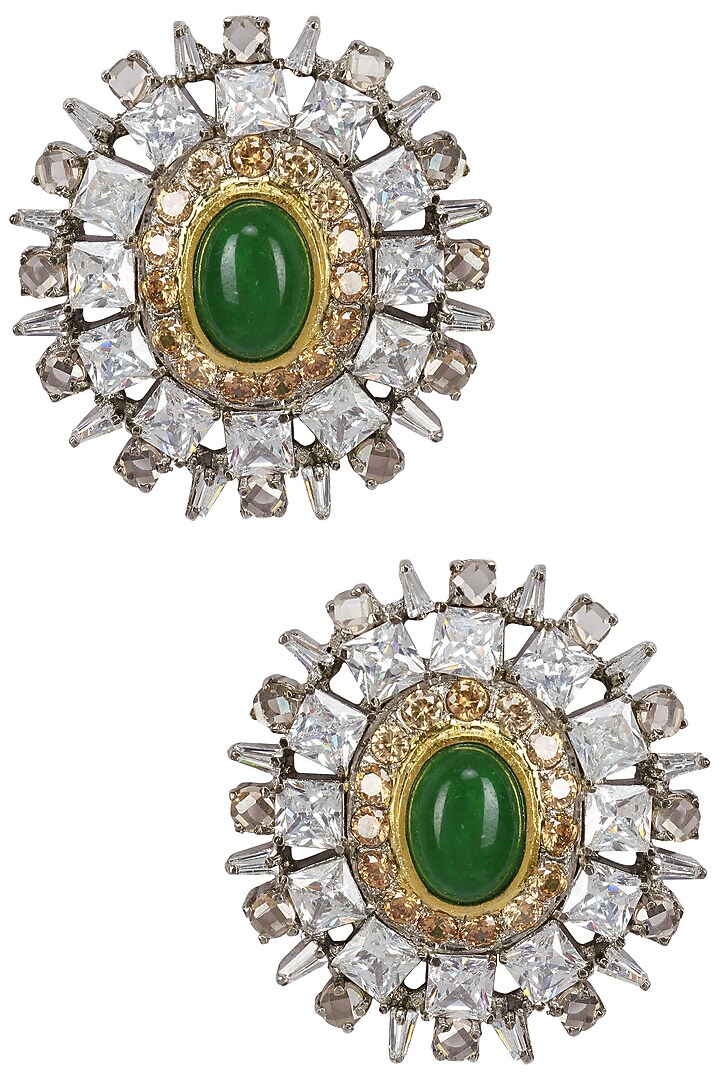 Nepra by Neha Goel presents Gold plated emerald stone and baguettes stud available only at Pernia's Pop Up Shop.