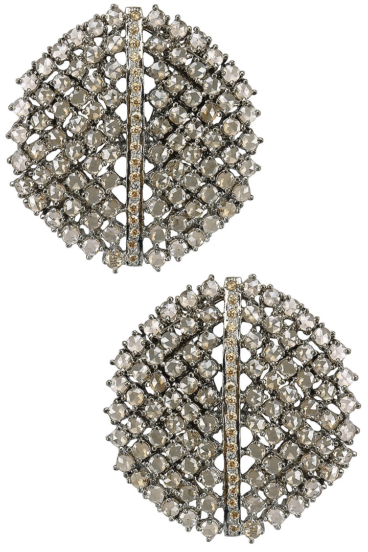Nepra by Neha Goel presents Antique silver finish champagne stones studs available only at Pernia's Pop Up Shop.