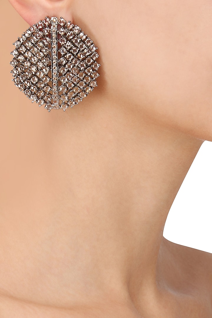 Nepra by Neha Goel presents Antique silver finish champagne stones studs available only at Pernia's Pop Up Shop.