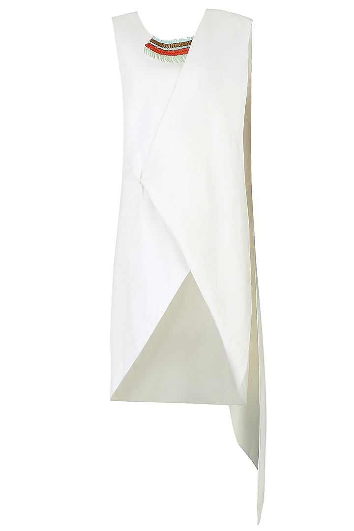 White Plastic Sequinned Wrap Around Tunic Dress by Agami by Neha Agarwal