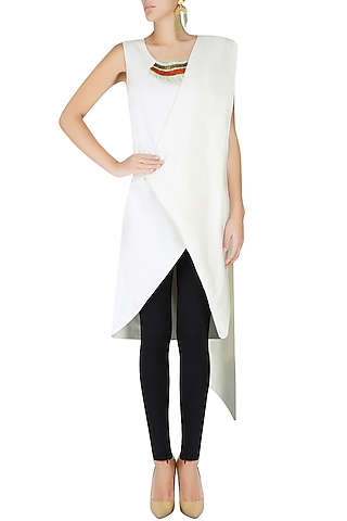 White Plastic Sequinned Wrap Around Tunic Dress by Agami by Neha Agarwal
