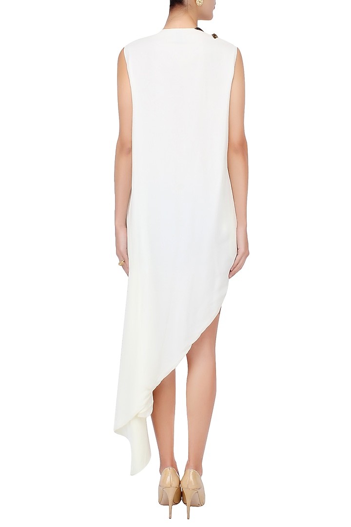 Off white leather and gold metallic embroidered asymmetric shirt tunic available only at Pernia's Pop Up Shop.