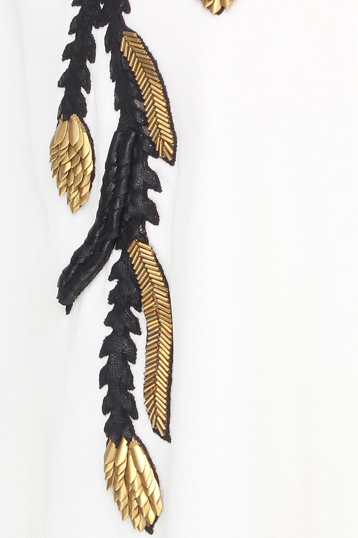 Off white leather and gold metallic embroidered asymmetric shirt tunic available only at Pernia's Pop Up Shop.