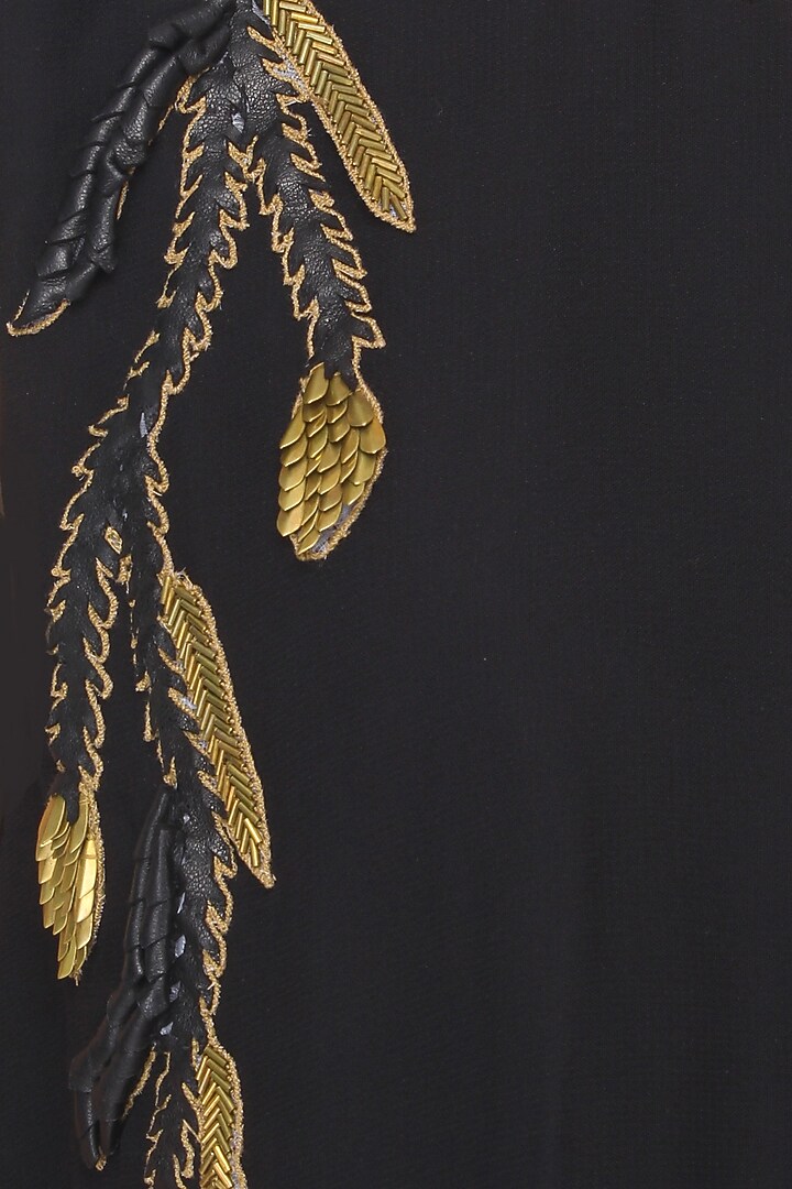 Black leather and gold metallic embroidered asymmetric shirt tunic available only at Pernia's Pop Up Shop.