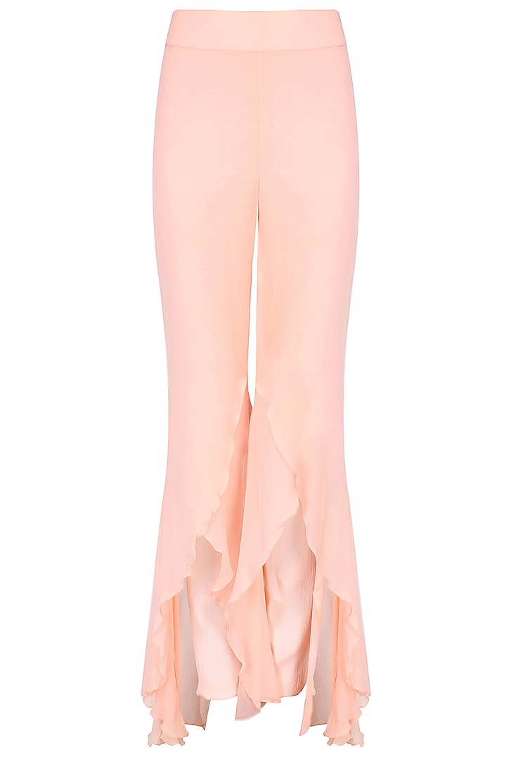 Peach Fit-To-Flare Layered Palazzo Pants by Agami by Neha Agarwal