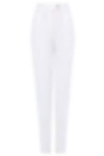 White Square Textured Straight Pants by Agami by Neha Agarwal