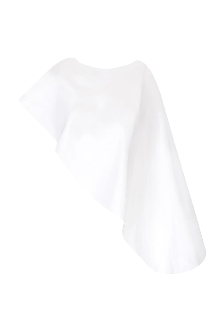White Crop Top With Attached Short Cape by Agami by Neha Agarwal