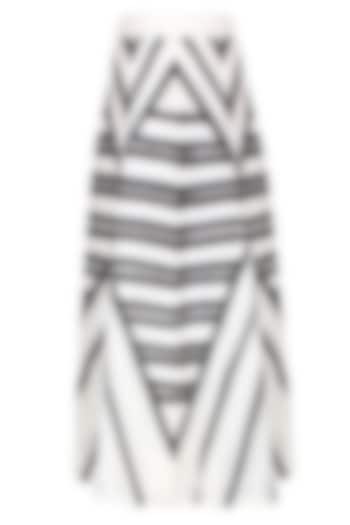 White And Black Striped Ankle Length Textured Skirt by Agami by Neha Agarwal