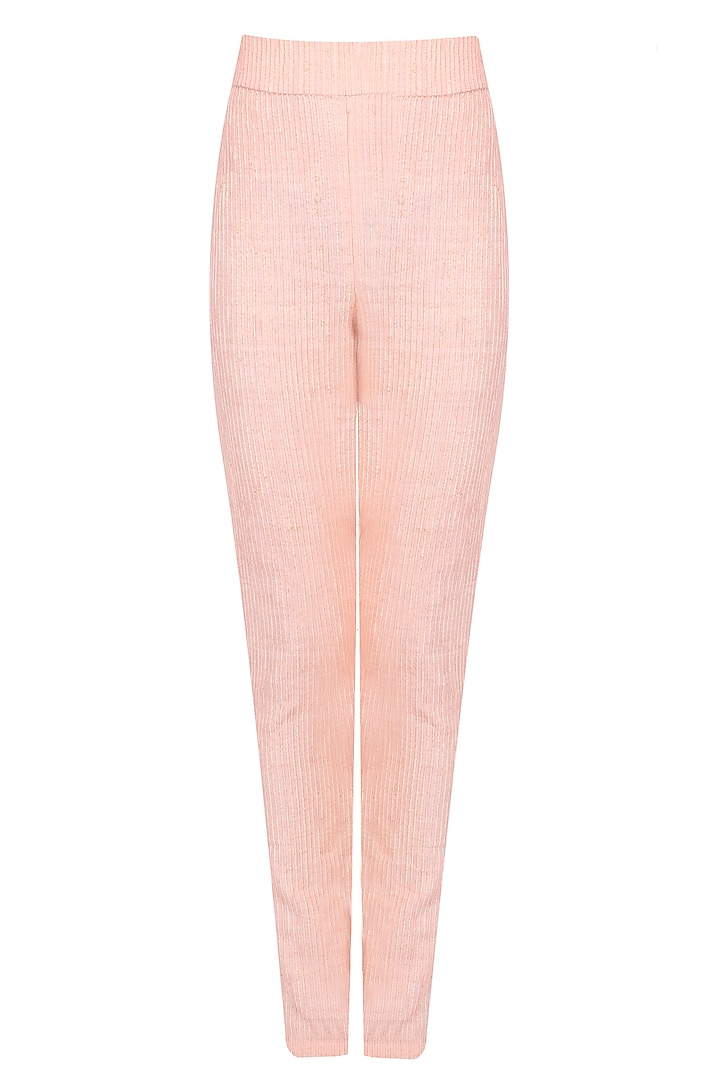 Peach Textured Straight Pants by Agami by Neha Agarwal