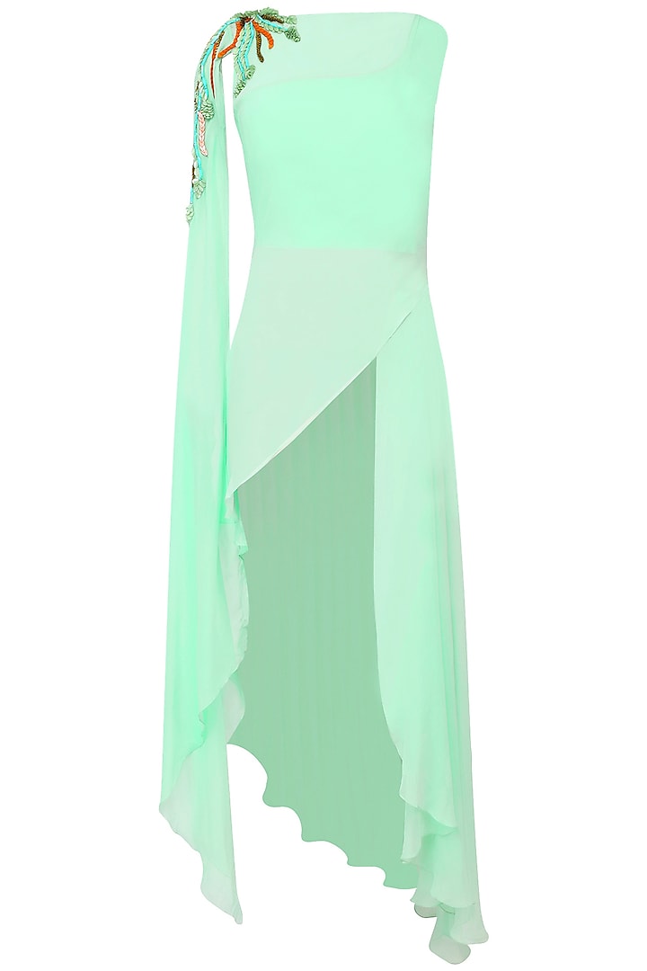 Mint Green Sequinned Asymmetric Tunic by Agami by Neha Agarwal