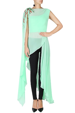 Mint Green Sequinned Asymmetric Tunic by Agami by Neha Agarwal