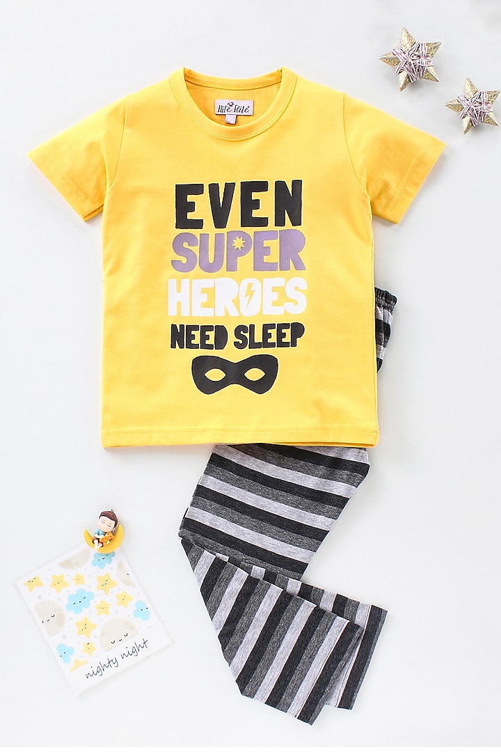Yellow Cotton Printed Night Wear For Boys by Nite Flite