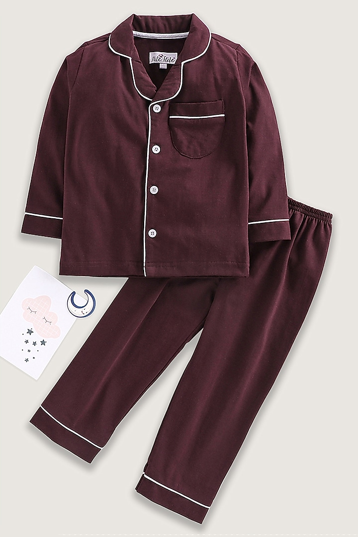 Wine Cotton Knit Night Wear by Nite Flite at Pernia's Pop Up Shop