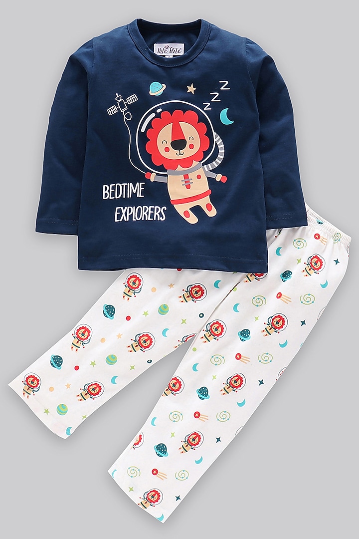 Navy Blue Cotton Knit Night Wear by Nite Flite at Pernia's Pop Up Shop