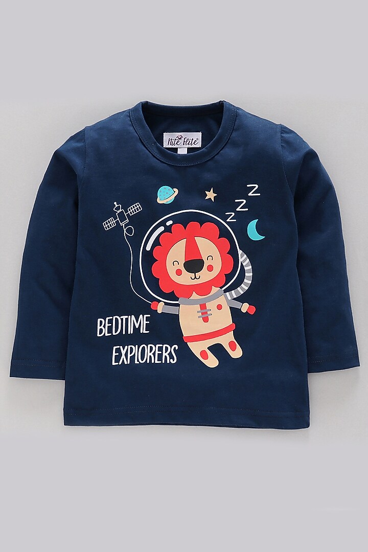 Navy Blue Cotton Knit Night Wear by Nite Flite at Pernia's Pop Up Shop