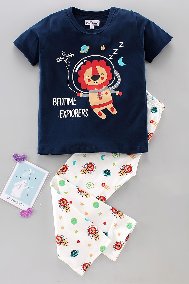 Navy Blue Printed Night Wear by Nite Flite at Pernia's Pop Up Shop