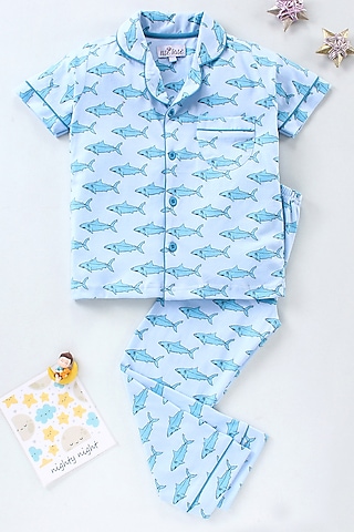 Light Blue Printed Night Wear by Nite Flite