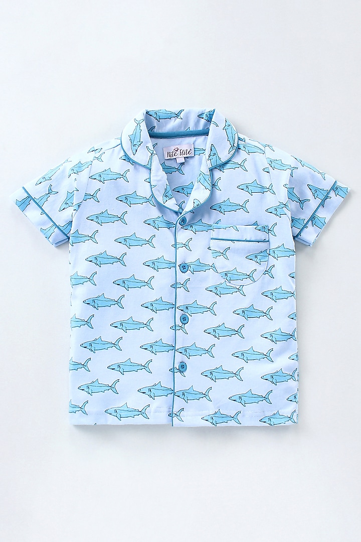 Light Blue Printed Night Wear by Nite Flite at Pernia's Pop Up Shop