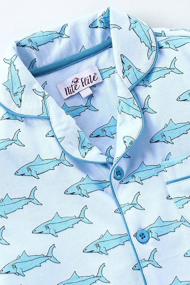 Light Blue Printed Night Wear by Nite Flite at Pernia's Pop Up Shop