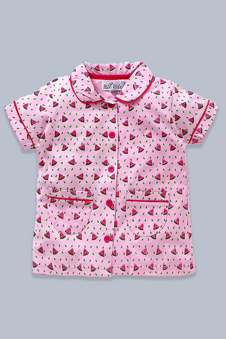 Light Pink Cotton Knit Printed Night Wear For Girls by Nite Flite at Pernia's Pop Up Shop