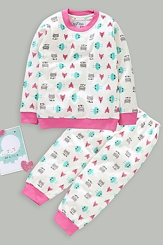White Cotton Printed Night Wear For Girls by Nite Flite