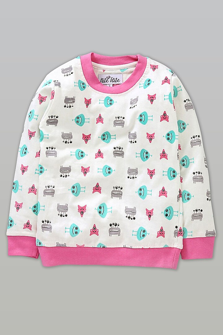 White Cotton Printed Night Wear For Girls by Nite Flite at Pernia's Pop Up Shop
