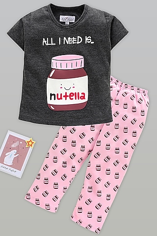 Black Cotton Printed Night Wear For Girls by Nite Flite