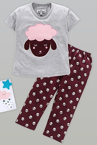 Light Grey Cotton Printed Night Wear For Girls by Nite Flite