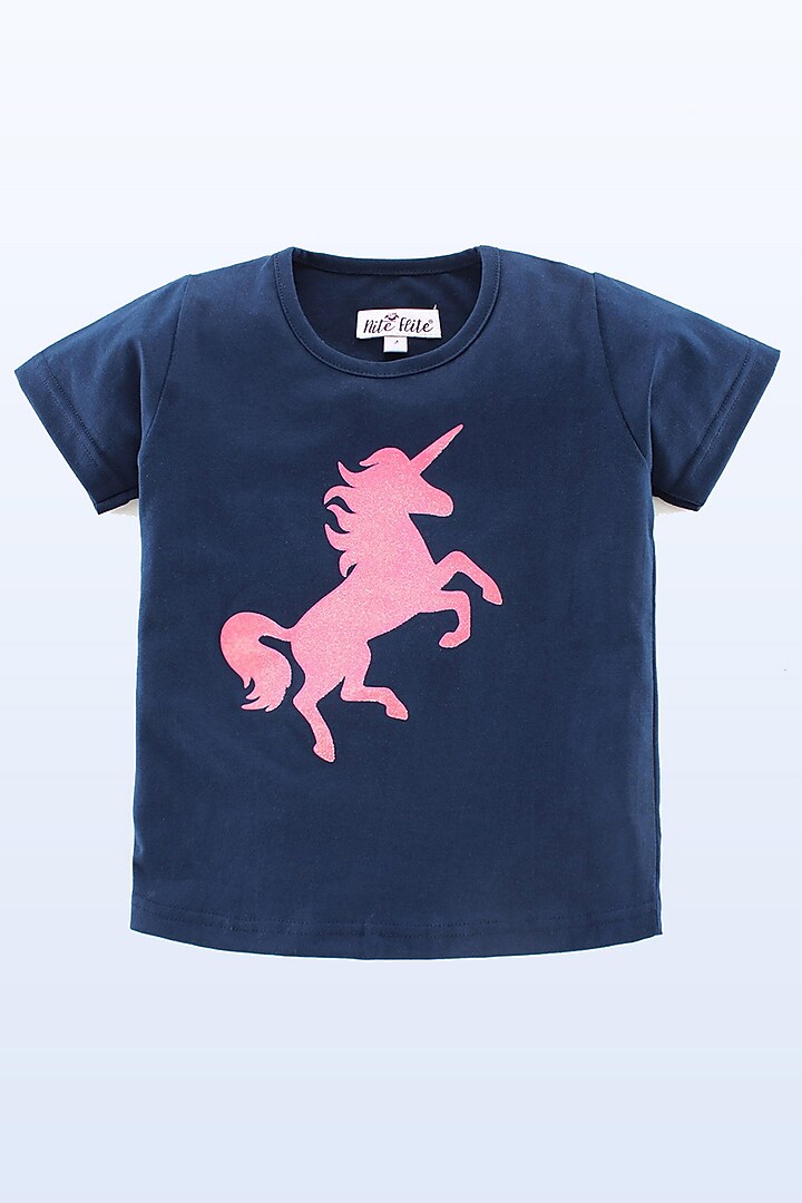 Navy Blue Cotton Printed Night Wear For Girls by Nite Flite at Pernia's Pop Up Shop
