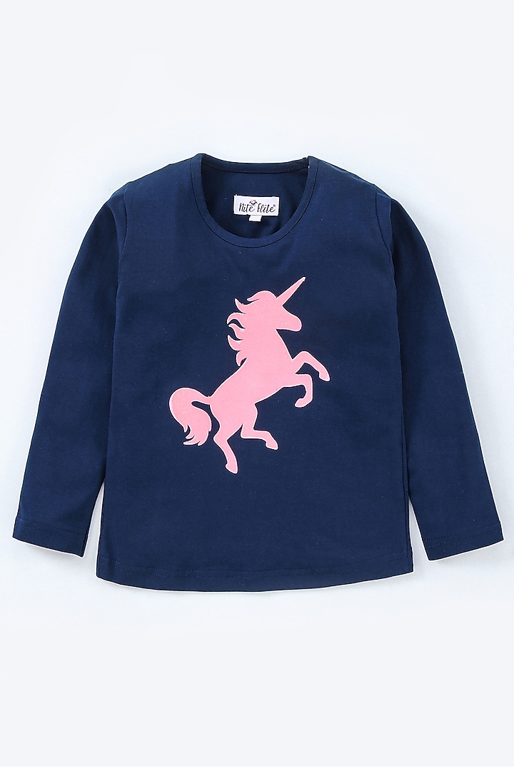 Navy Blue Printed Night Wear For Girls by Nite Flite at Pernia's Pop Up Shop