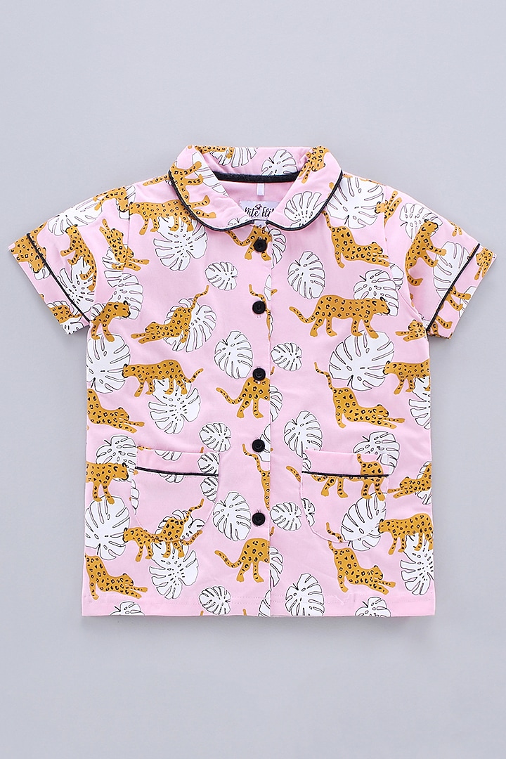 Light Pink Cotton Knit Printed Night Wear For Girls by Nite Flite at Pernia's Pop Up Shop