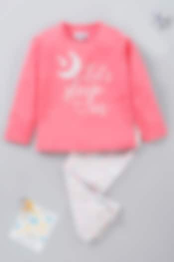 Pink Cotton Knit Printed Night Wear For Girls by Nite Flite