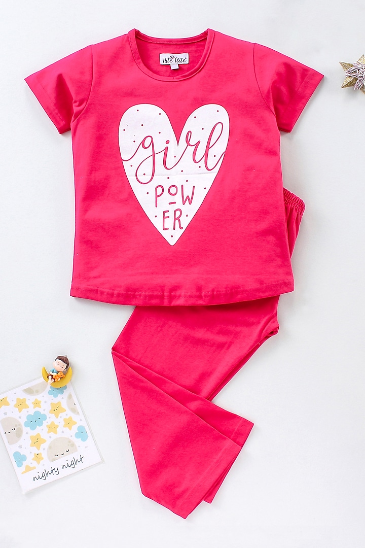 Pink Printed Night Wear For Girls by Nite Flite